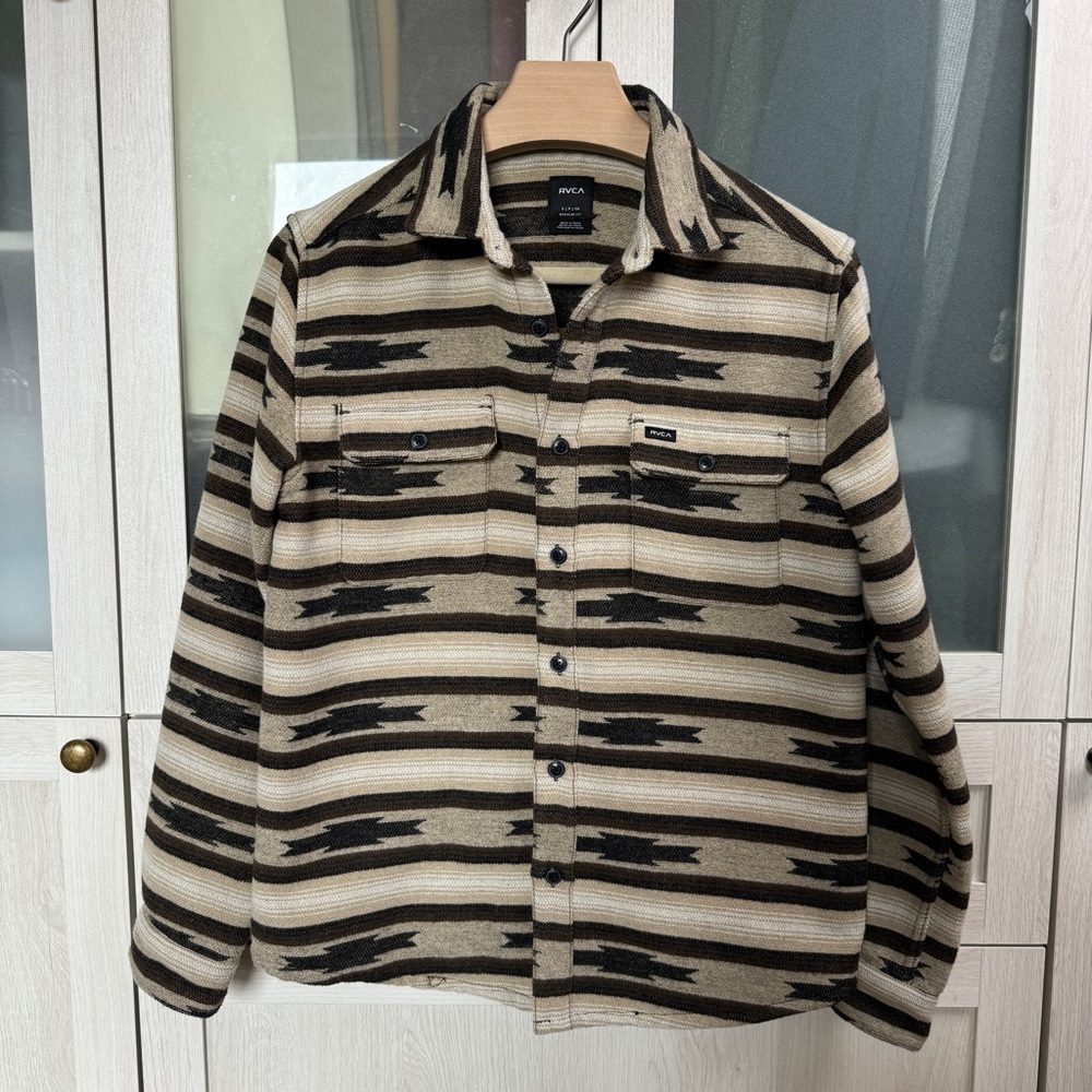 RVCA Men's Patterned Beige and Brown Shirt Jacket